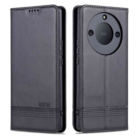 AZNS For Honor X40 5G Cowhide Texture Stand Phone Case PU Leather Magnetic Auto-absorbed Folio Flip Wallet Cover - Black