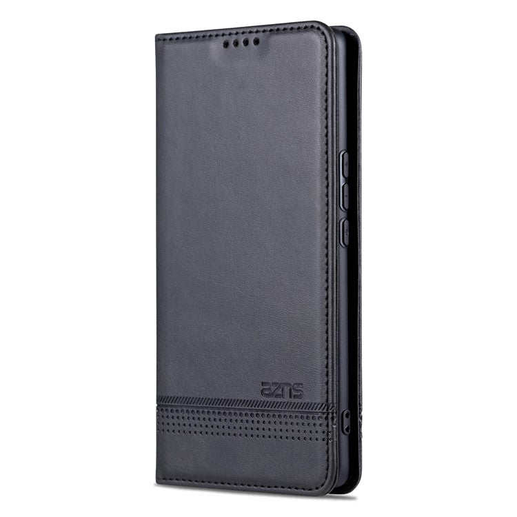 AZNS For Honor X40 5G Cowhide Texture Stand Phone Case PU Leather Magnetic Auto-absorbed Folio Flip Wallet Cover - Black