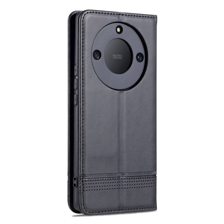 AZNS For Honor X40 5G Cowhide Texture Stand Phone Case PU Leather Magnetic Auto-absorbed Folio Flip Wallet Cover - Black