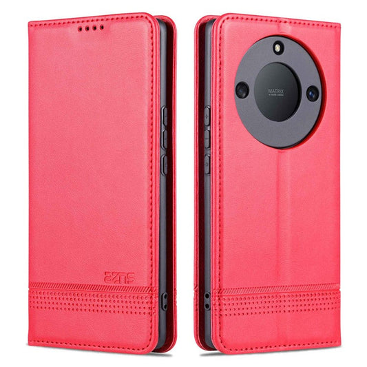 AZNS For Honor X40 5G Cowhide Texture Stand Phone Case PU Leather Magnetic Auto-absorbed Folio Flip Wallet Cover - Red