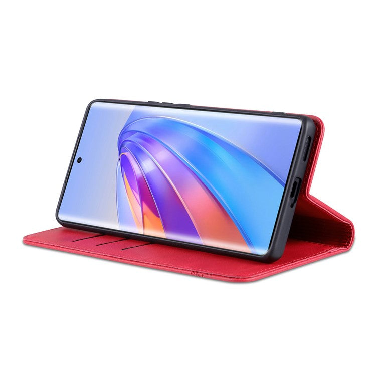AZNS For Honor X40 5G Cowhide Texture Stand Phone Case PU Leather Magnetic Auto-absorbed Folio Flip Wallet Cover - Red