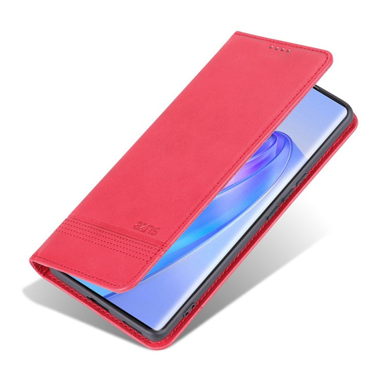 AZNS For Honor X40 5G Cowhide Texture Stand Phone Case PU Leather Magnetic Auto-absorbed Folio Flip Wallet Cover - Red