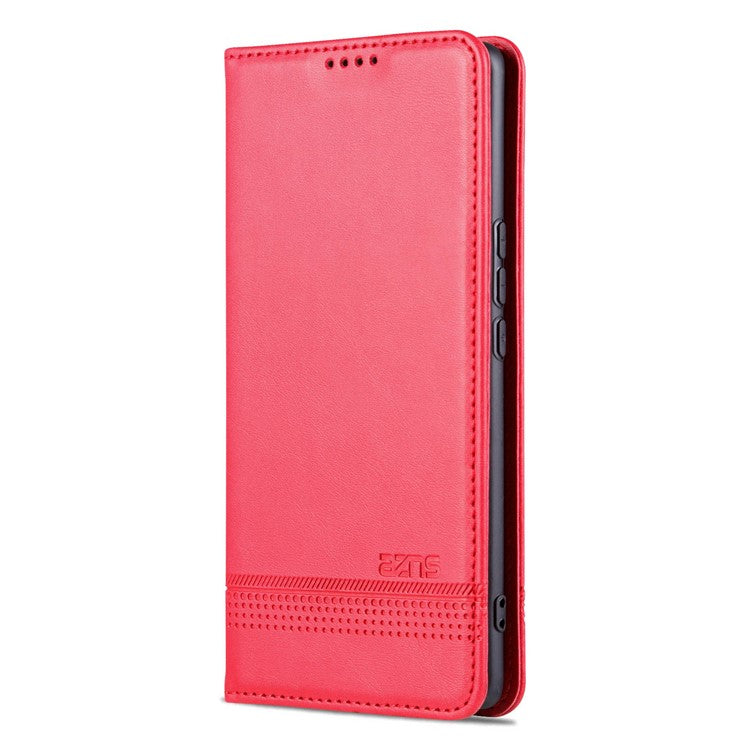 AZNS For Honor X40 5G Cowhide Texture Stand Phone Case PU Leather Magnetic Auto-absorbed Folio Flip Wallet Cover - Red