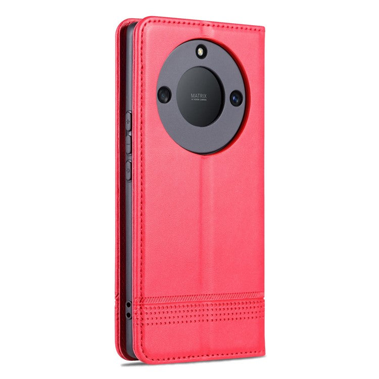 AZNS For Honor X40 5G Cowhide Texture Stand Phone Case PU Leather Magnetic Auto-absorbed Folio Flip Wallet Cover - Red
