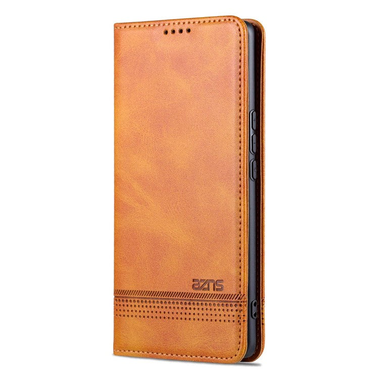 AZNS For Honor X40 5G Cowhide Texture Stand Phone Case PU Leather Magnetic Auto-absorbed Folio Flip Wallet Cover - Brown
