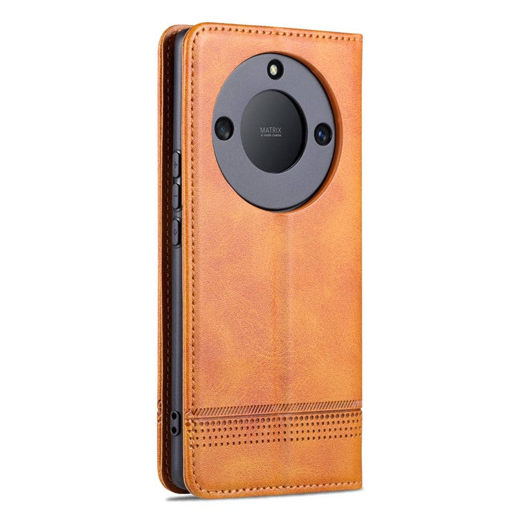 AZNS For Honor X40 5G Cowhide Texture Stand Phone Case PU Leather Magnetic Auto-absorbed Folio Flip Wallet Cover - Brown