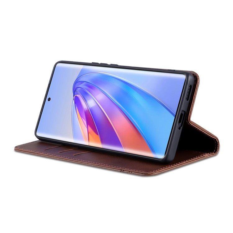 AZNS For Honor X40 5G Cowhide Texture Stand Phone Case PU Leather Magnetic Auto-absorbed Folio Flip Wallet Cover - Coffee