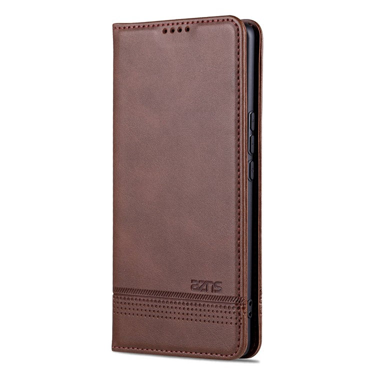 AZNS For Honor X40 5G Cowhide Texture Stand Phone Case PU Leather Magnetic Auto-absorbed Folio Flip Wallet Cover - Coffee