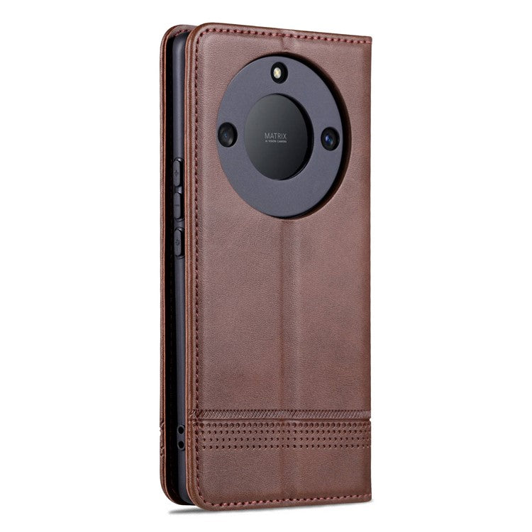 AZNS For Honor X40 5G Cowhide Texture Stand Phone Case PU Leather Magnetic Auto-absorbed Folio Flip Wallet Cover - Coffee