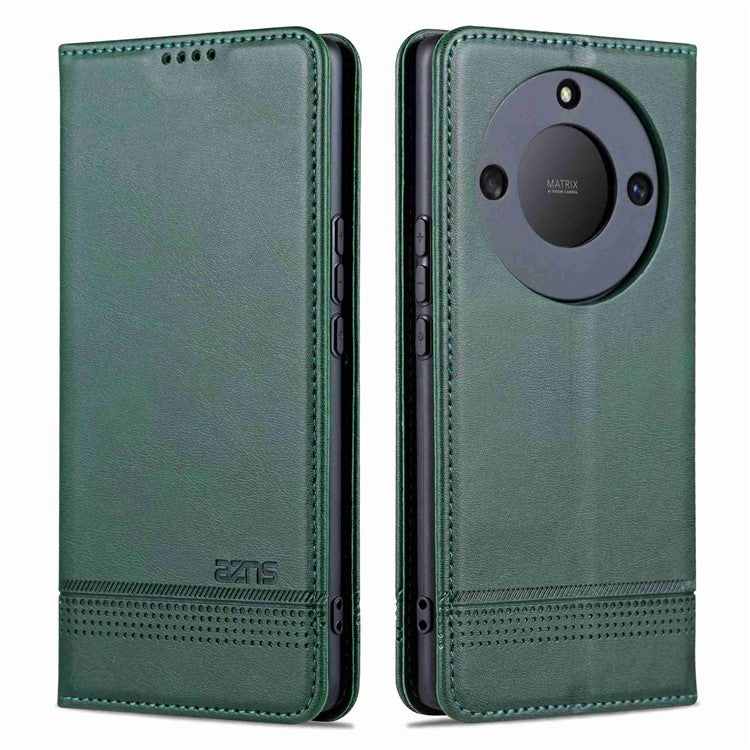 AZNS For Honor X40 5G Cowhide Texture Stand Phone Case PU Leather Magnetic Auto-absorbed Folio Flip Wallet Cover - Green
