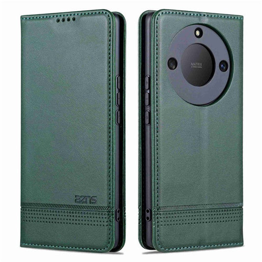 AZNS For Honor X40 5G Cowhide Texture Stand Phone Case PU Leather Magnetic Auto-absorbed Folio Flip Wallet Cover - Green