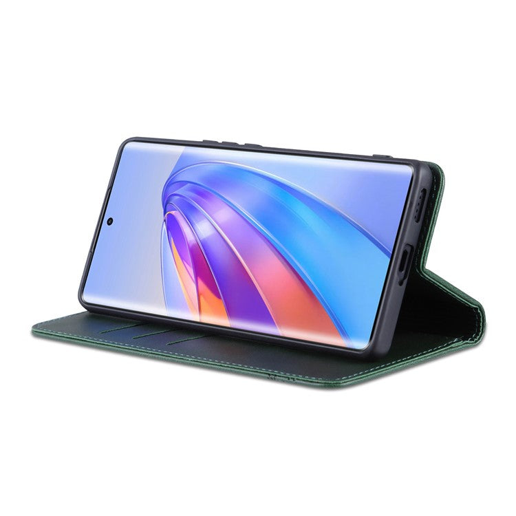 AZNS For Honor X40 5G Cowhide Texture Stand Phone Case PU Leather Magnetic Auto-absorbed Folio Flip Wallet Cover - Green