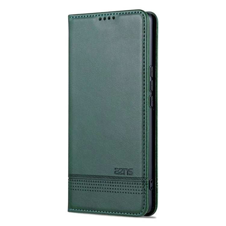 AZNS For Honor X40 5G Cowhide Texture Stand Phone Case PU Leather Magnetic Auto-absorbed Folio Flip Wallet Cover - Green