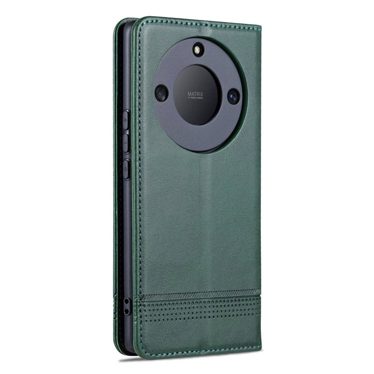 AZNS For Honor X40 5G Cowhide Texture Stand Phone Case PU Leather Magnetic Auto-absorbed Folio Flip Wallet Cover - Green