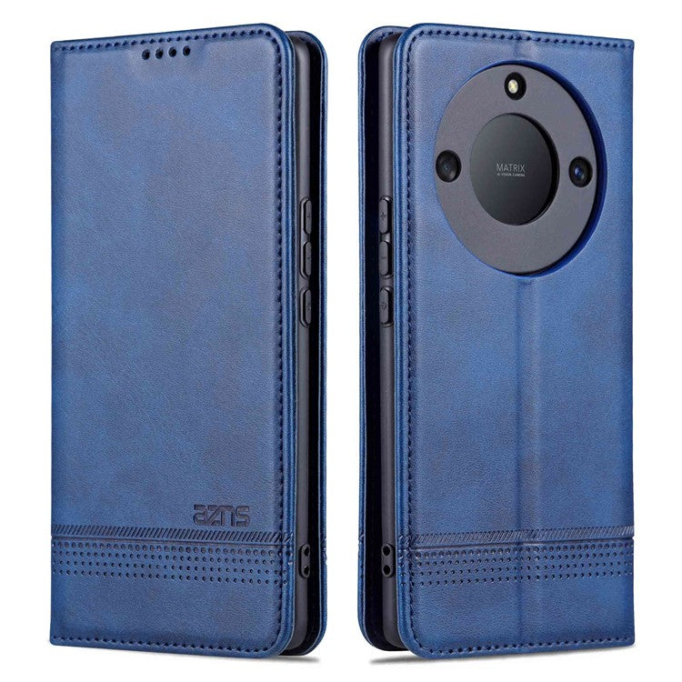 AZNS For Honor X40 5G Cowhide Texture Stand Phone Case PU Leather Magnetic Auto-absorbed Folio Flip Wallet Cover - Blue