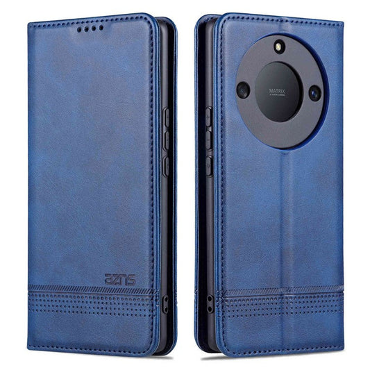 AZNS For Honor X40 5G Cowhide Texture Stand Phone Case PU Leather Magnetic Auto-absorbed Folio Flip Wallet Cover - Blue