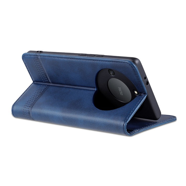 AZNS For Honor X40 5G Cowhide Texture Stand Phone Case PU Leather Magnetic Auto-absorbed Folio Flip Wallet Cover - Blue