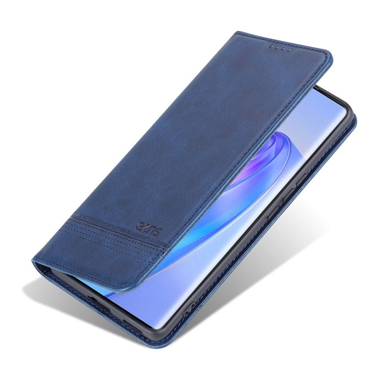 AZNS For Honor X40 5G Cowhide Texture Stand Phone Case PU Leather Magnetic Auto-absorbed Folio Flip Wallet Cover - Blue