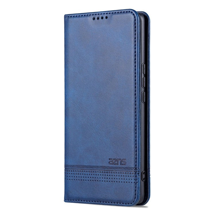 AZNS For Honor X40 5G Cowhide Texture Stand Phone Case PU Leather Magnetic Auto-absorbed Folio Flip Wallet Cover - Blue