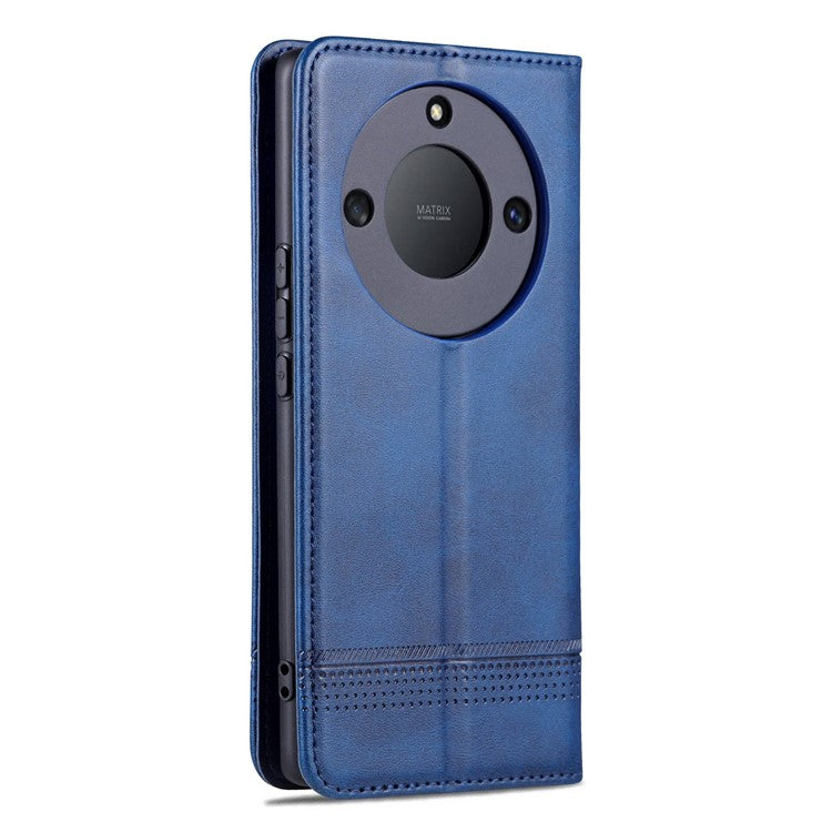 AZNS For Honor X40 5G Cowhide Texture Stand Phone Case PU Leather Magnetic Auto-absorbed Folio Flip Wallet Cover - Blue
