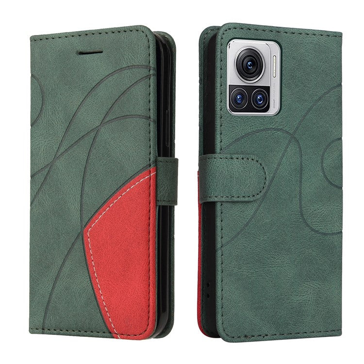 KT Leather Series-1 for Motorola Moto X30 Pro 5G / Edge 30 Ultra 5G Anti-drop Dual-color Splicing PU Leather Phone Case Stand Wallet Cover - Green