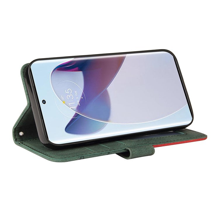 KT Leather Series-1 for Motorola Moto X30 Pro 5G / Edge 30 Ultra 5G Anti-drop Dual-color Splicing PU Leather Phone Case Stand Wallet Cover - Green