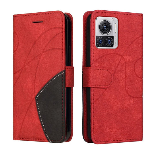 KT Leather Series-1 for Motorola Moto X30 Pro 5G / Edge 30 Ultra 5G Anti-drop Dual-color Splicing PU Leather Phone Case Stand Wallet Cover - Red