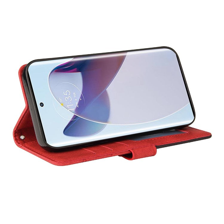 KT Leather Series-1 for Motorola Moto X30 Pro 5G / Edge 30 Ultra 5G Anti-drop Dual-color Splicing PU Leather Phone Case Stand Wallet Cover - Red