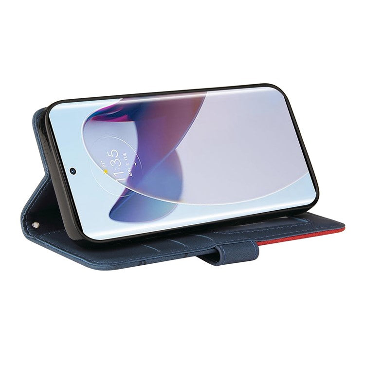 KT Leather Series-1 for Motorola Moto X30 Pro 5G / Edge 30 Ultra 5G Anti-drop Dual-color Splicing PU Leather Phone Case Stand Wallet Cover - Blue