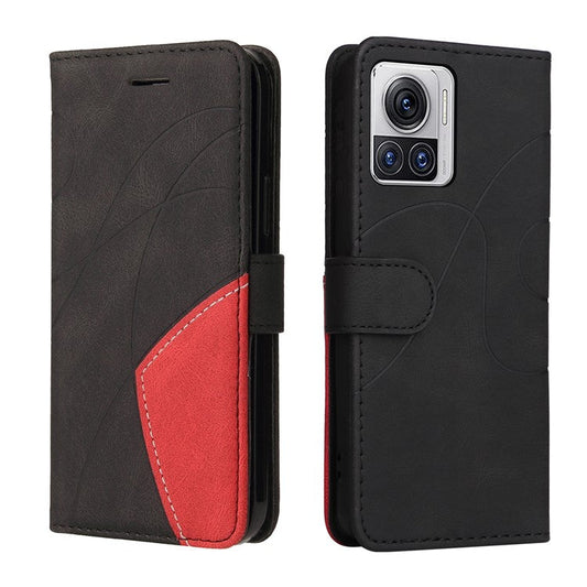 KT Leather Series-1 for Motorola Moto X30 Pro 5G / Edge 30 Ultra 5G Anti-drop Dual-color Splicing PU Leather Phone Case Stand Wallet Cover - Black