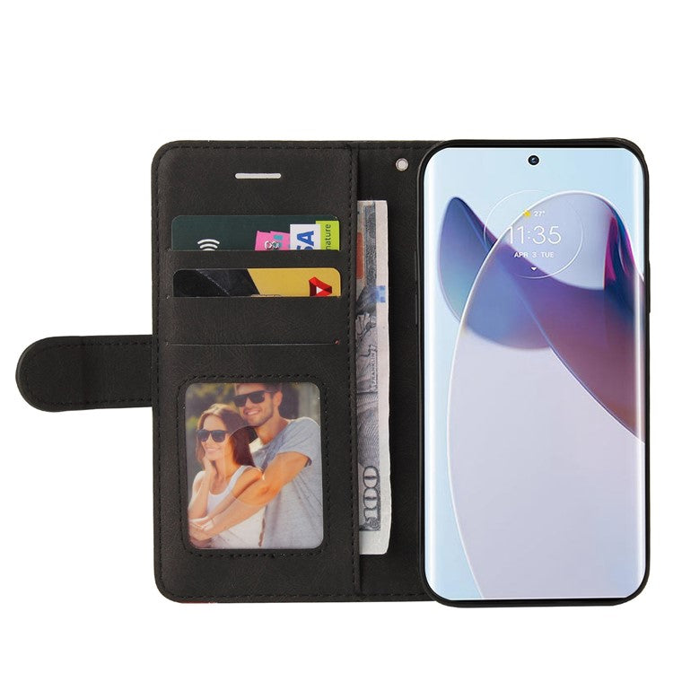 KT Leather Series-1 for Motorola Moto X30 Pro 5G / Edge 30 Ultra 5G Anti-drop Dual-color Splicing PU Leather Phone Case Stand Wallet Cover - Black