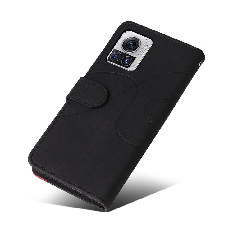 KT Leather Series-1 for Motorola Moto X30 Pro 5G / Edge 30 Ultra 5G Anti-drop Dual-color Splicing PU Leather Phone Case Stand Wallet Cover - Black