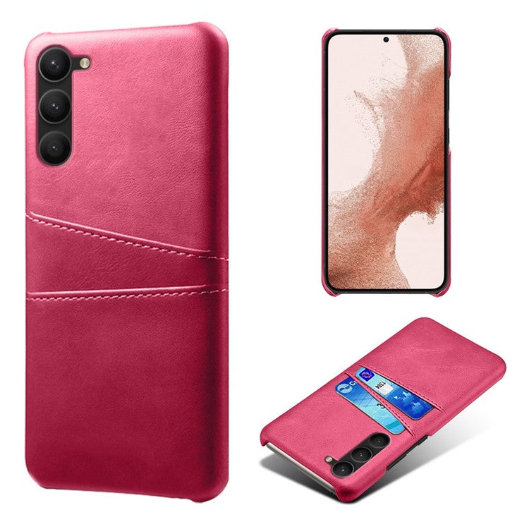 For Samsung Galaxy S23+ Dual Card Slots PU Leather Coated PC Cover Drop-proof Protective Phone Case - Rose