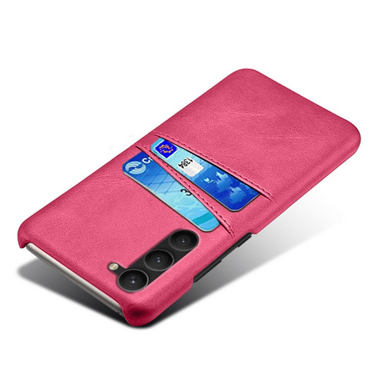 For Samsung Galaxy S23+ Dual Card Slots PU Leather Coated PC Cover Drop-proof Protective Phone Case - Rose