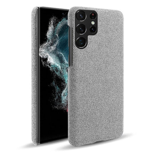 For Samsung Galaxy S23 Ultra Solid Color Hard PC Back Case Cloth Texture Anti-drop Phone Cover - Light Grey