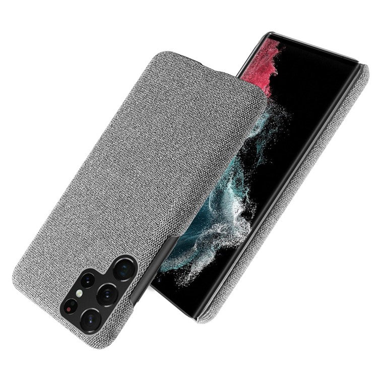 For Samsung Galaxy S23 Ultra Solid Color Hard PC Back Case Cloth Texture Anti-drop Phone Cover - Light Grey