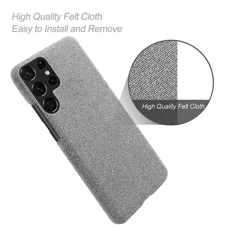 For Samsung Galaxy S23 Ultra Solid Color Hard PC Back Case Cloth Texture Anti-drop Phone Cover - Light Grey