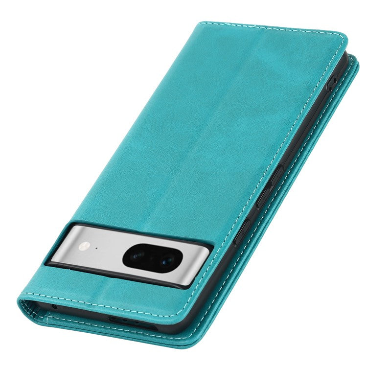 For Google Pixel 7 5G Phone Case Calf Texture Wallet Case Stand Magnetic Absorption All-Inclusive Shockproof Phone Cover - Sky Blue