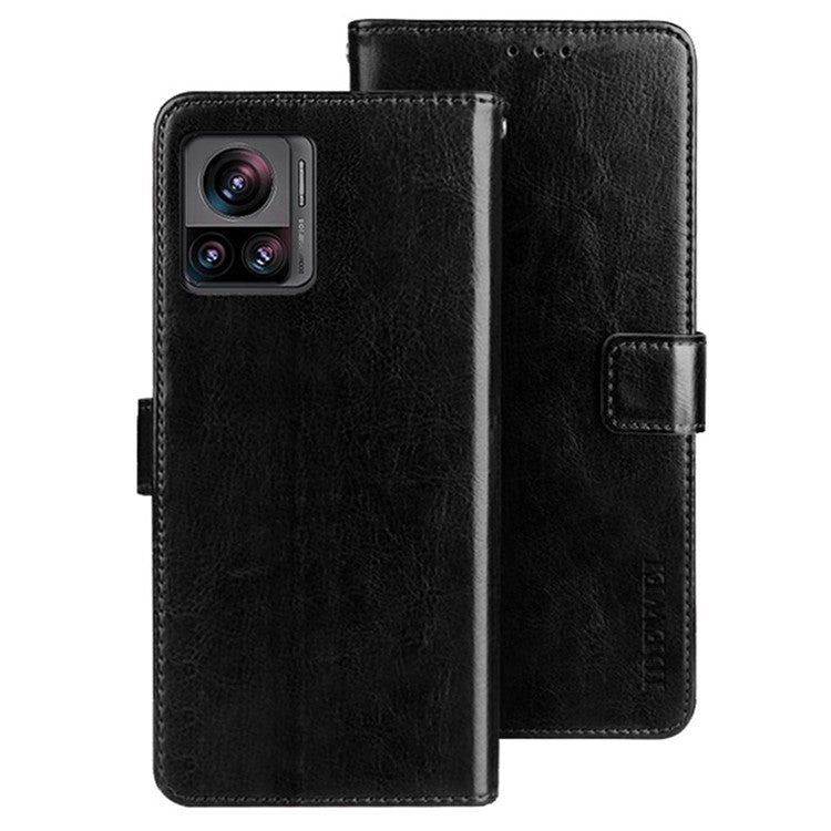 IDEWEI For Motorola Edge 30 Ultra 5G / Moto X30 Pro 5G Phone Protective Case Crazy Horse Texture Anti-scratch PU Leather Flip Stand Wallet Cover - Black
