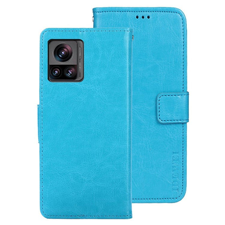 IDEWEI For Motorola Edge 30 Ultra 5G / Moto X30 Pro 5G Phone Protective Case Crazy Horse Texture Anti-scratch PU Leather Flip Stand Wallet Cover - Sky Blue