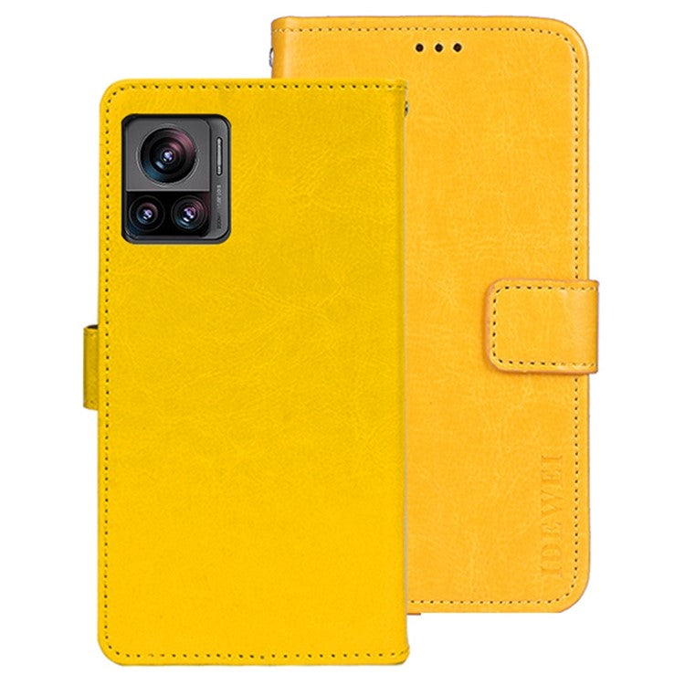 IDEWEI For Motorola Edge 30 Ultra 5G / Moto X30 Pro 5G Phone Protective Case Crazy Horse Texture Anti-scratch PU Leather Flip Stand Wallet Cover - Yellow