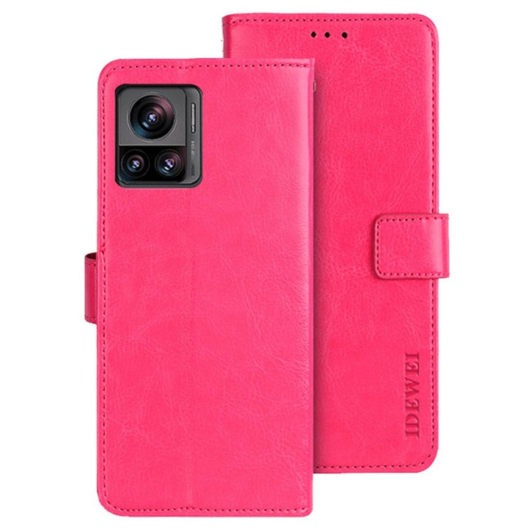 IDEWEI For Motorola Edge 30 Ultra 5G / Moto X30 Pro 5G Phone Protective Case Crazy Horse Texture Anti-scratch PU Leather Flip Stand Wallet Cover - Rose
