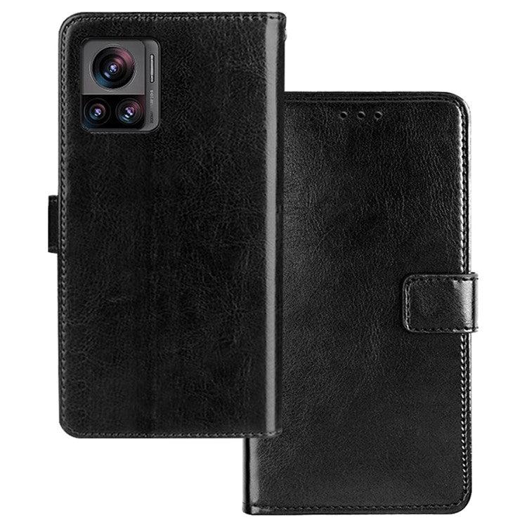IDEWEI For Motorola Edge 30 Ultra 5G / Moto X30 Pro 5G Crazy Horse Texture Phone Wallet Stand Case PU Leather Full Protection Cover - Black