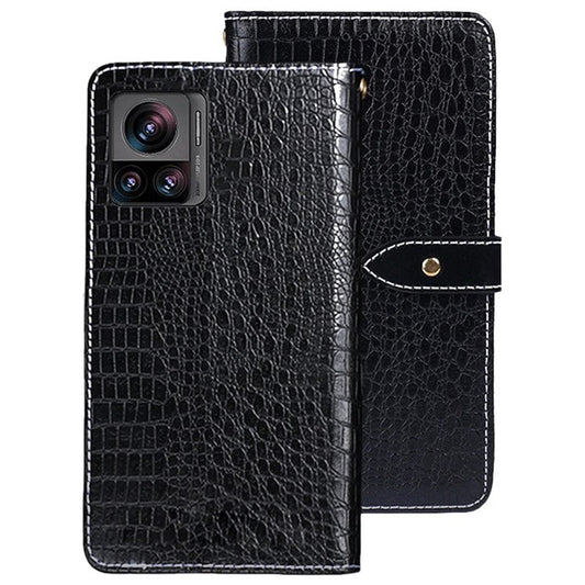 IDEWEI For Motorola Edge 30 Ultra 5G / Moto X30 Pro 5G Crocodile Texture PU Leather Phone Shockproof Case Smartphone Flip Stand Wallet Cover - Black