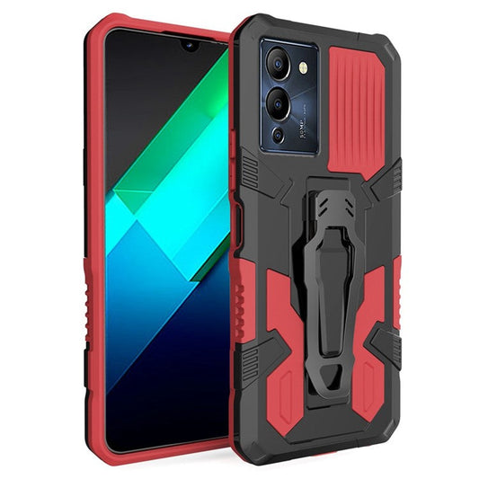 Mechwarrior Project for Infinix Note 12 G96 4G Shockproof Protective Case TPU + PC Tough Armor Phone Cover with Back Clip Kickstand - Red