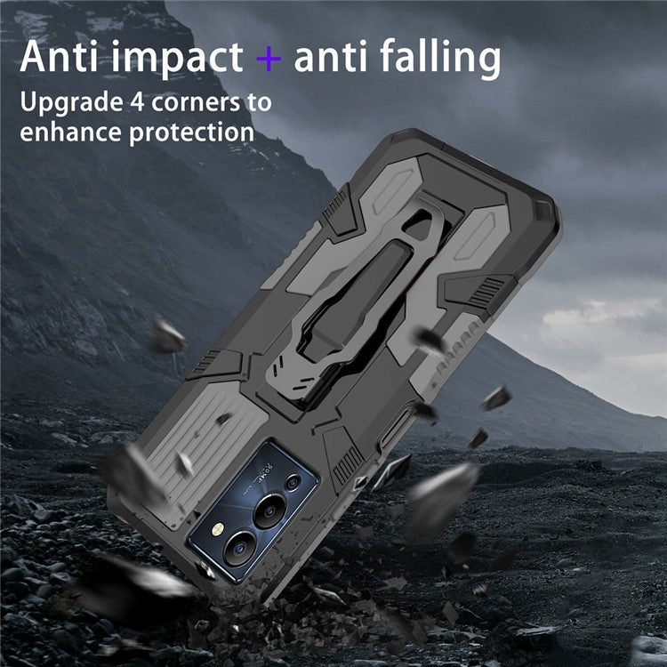 Mechwarrior Project for Infinix Note 12 G96 4G Shockproof Protective Case TPU + PC Tough Armor Phone Cover with Back Clip Kickstand - Grey