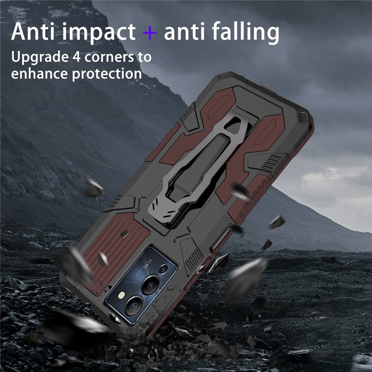 Mechwarrior Project for Infinix Note 12 G96 4G Shockproof Protective Case TPU + PC Tough Armor Phone Cover with Back Clip Kickstand - Coffee