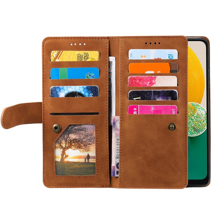 Leather Phone Case for Samsung Galaxy S23 Anti-Fall Protective Cover Multi Card Slot Phone Case with Zipper Wallet / Strap - Brown