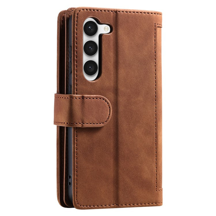 Leather Phone Case for Samsung Galaxy S23 Anti-Fall Protective Cover Multi Card Slot Phone Case with Zipper Wallet / Strap - Brown