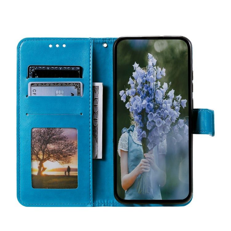 Mandala Flower Imprinted PU Leather Case for Oppo A17 4G / A17k 4G , Flip Stand Magnetic Clasp Protection Wallet Cover - Blue
